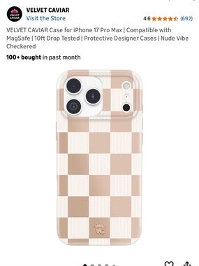 NWT VELVET CAVIAR Nude Checkered iPhone Case - iPhone 17 Pro Max